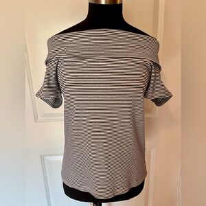 J. Crew Black and White Striped Off-Shoulder Top